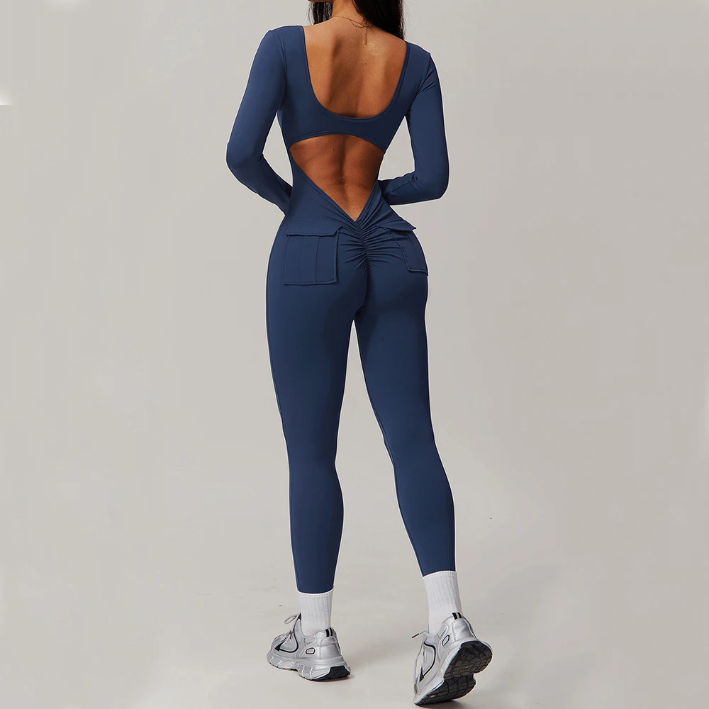 Gym Set Yoga Jumpsuit Women Training Yoga Clothes Sports Rompers Sportswear Long Sleeve One-Piece Fitness Bodysuit Tracksuits 241204