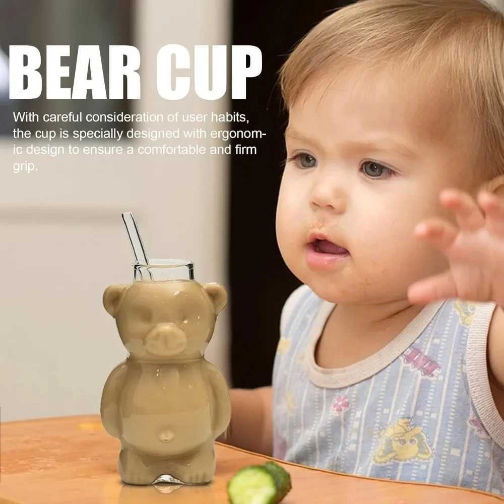 320ML Creative Cute Bear Coffee Mug with Straw Transparent Cup Beer Milk Coffee Water Cups Wholesale Glass Drinkware Mug SetXJ241205