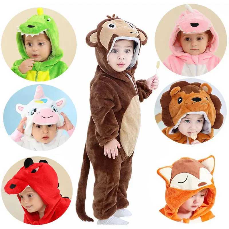 Pajamas Newborn Baby Monkey Tiger Panda Cow Animal Cartoon Romper Clothes Girls Pajamas Long Sleeve Hooded Jumpsuit Infant Boys Costumes H241205