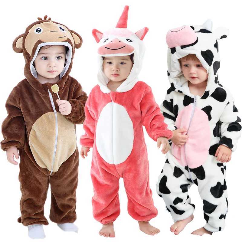 Pajamas Kigurumi Pajamas for Children Flannel Cute Baby Romper Panda Dinosaur Kids Onesies Costumes Winter Boys Girls Jumpusits H241205