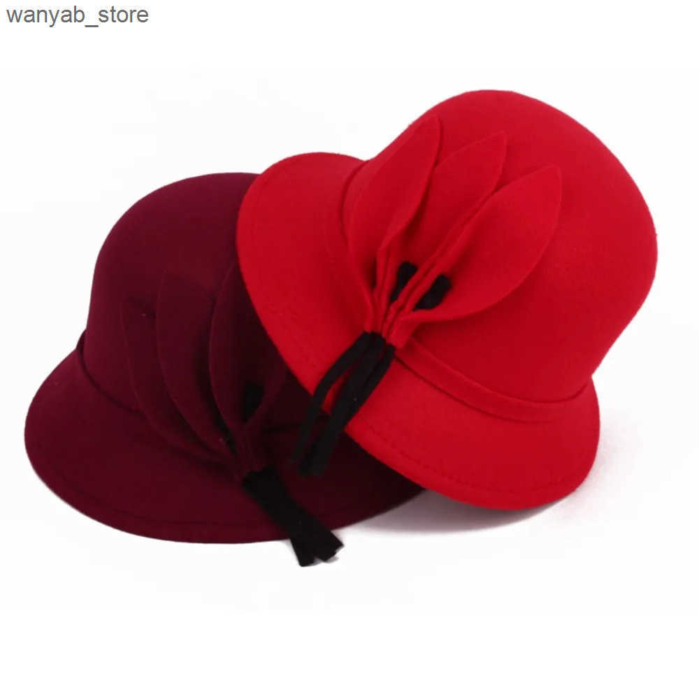 Cloches Fishermans hat elegant felt bucket hat church bowling clothes hat womens retro hat autumn warm hat L240910