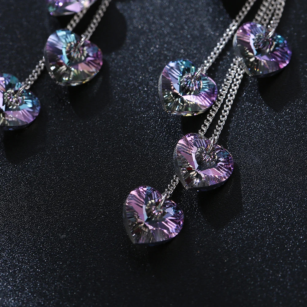 Long tassel earrings heart-shaped pendant crystal from Austria silver colorful beads womens party Christmas jewelry 241205