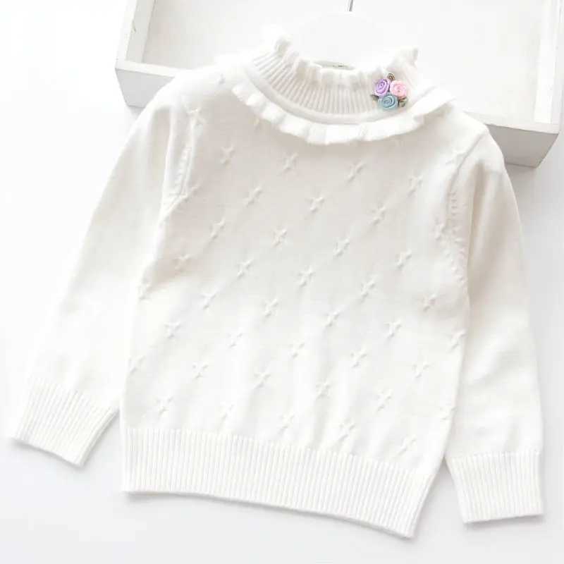 New Womens Sweater Spring/Autumn Childrens Knitted Clothing Solid Pull Flower Womens Sweater 3-11Y BC744 W241205