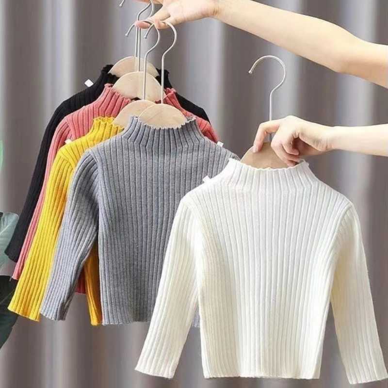 Home>Products>High neck baby sweaters>Autumn and winter childrens sweaters>Long sleeved solid color knitted sweaters W241205