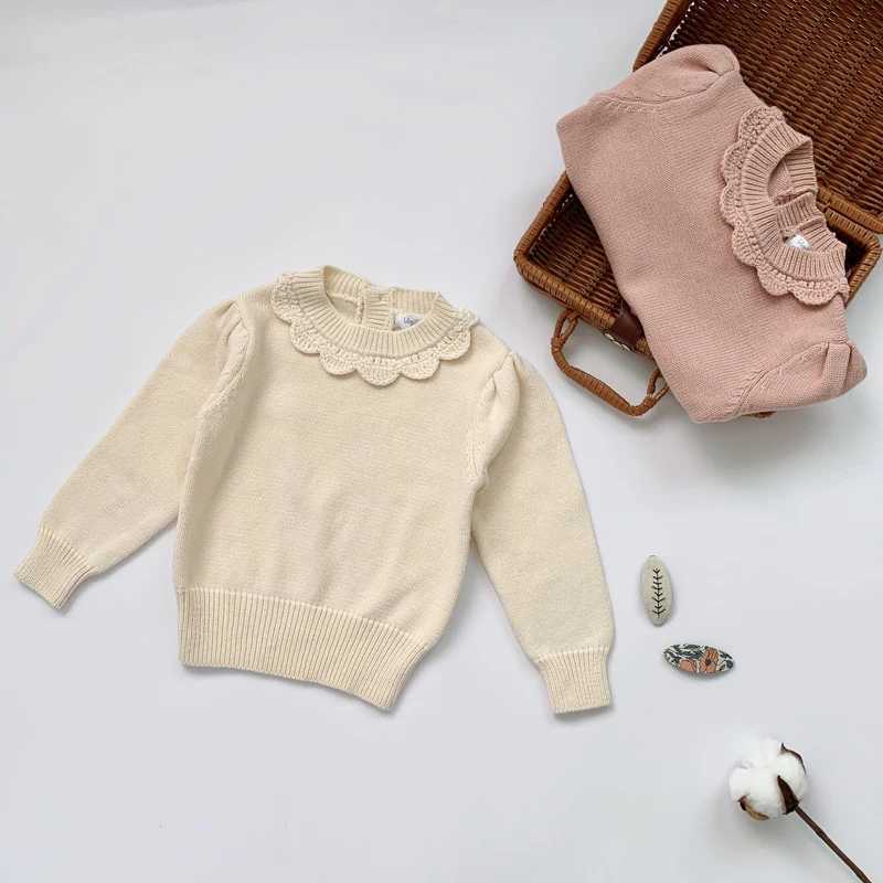 2024 Childrens Knitted Zipper Girls Long Sleeve Knitted Lace Sweater New Autumn Winter Baby Clothing Girls 1-7 Years Old W241205