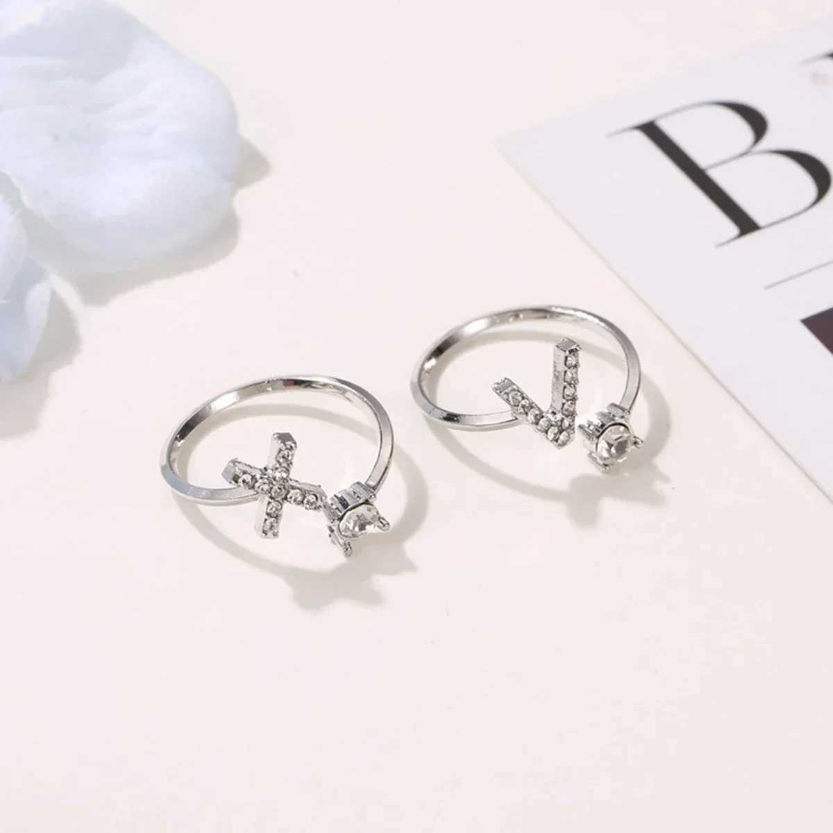 Adjustable initial ring stainless steel simple zircon letter ring womens wedding ring couple jewelry accessories gift W241205