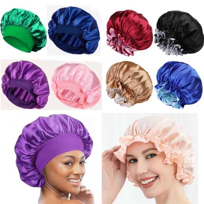 Luxurious Satin Sleep C Soft Wide Brim Nightc Unisex Night Sleeping Bonnet with Wide Elastic Band Bath Hat For All Hair TypeXJ241205