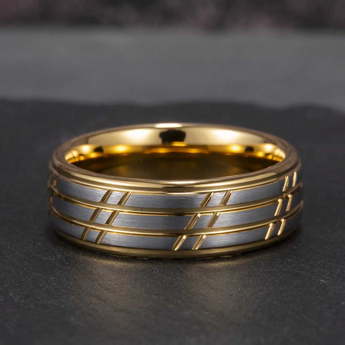 Tungsten Kaide ring womens 8mm fashionable gold groove wedding ring suitable for couples dating anniversaries comfortable fit W241205