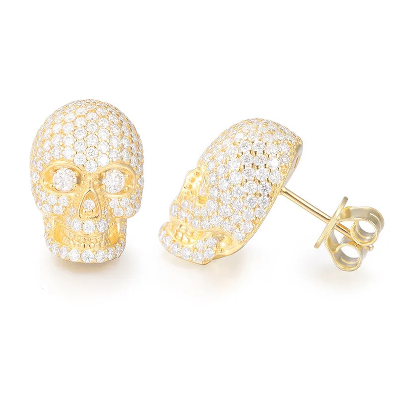 1 pair of S925 pure silver skeleton screw studs mens shiny ice earrings hip-hop rap singer jewelry gifts 241205