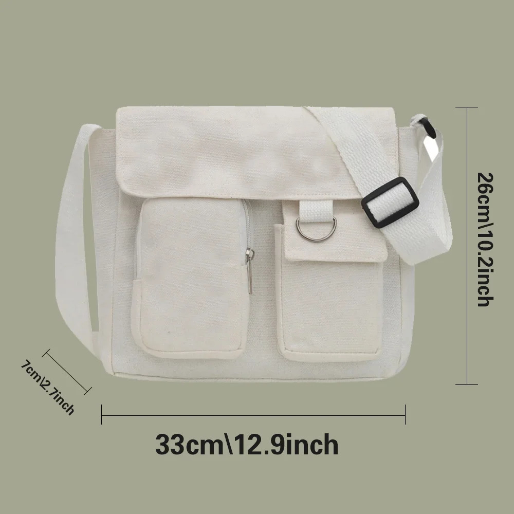 Canvas Diagonal Cross Bag Youth Casual Shoulder Large Capacity Messenger Bags Solid Color Womens Handbag with Pendant 241204