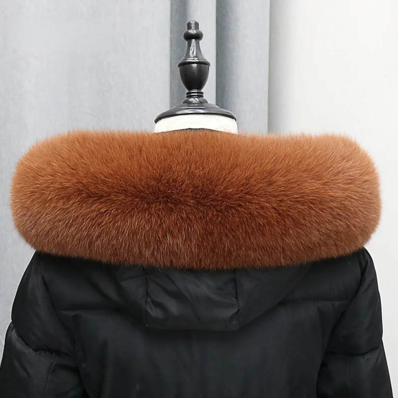 Real fox fur collar winter womens natural fur cover decorative fur coat jacket black scarf shawl 241205