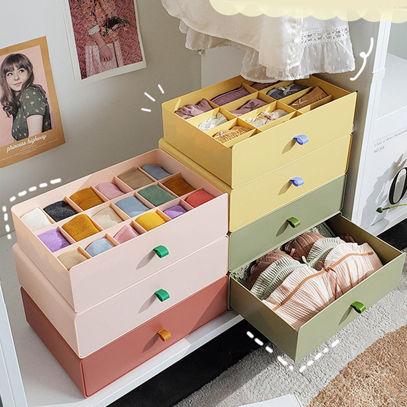 Underwear Storage Box Socks Panty Box Divider Drawer Kids Put Shorts Clothes Pants Bra 3 in 1