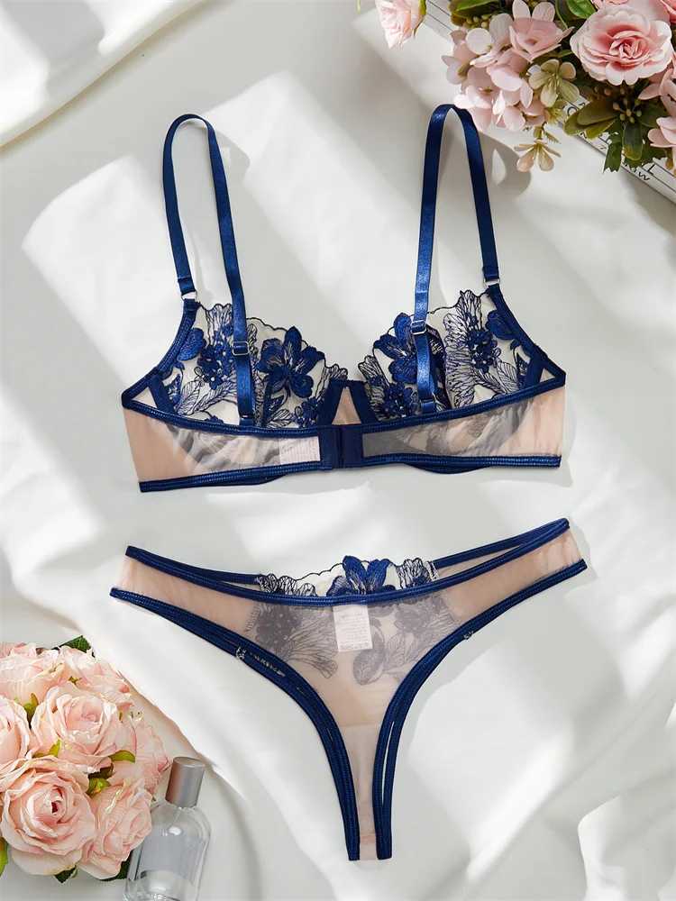 Mesh Embroidered Lingerie Sets for Women Delicate Eroctic Lingerie Female Fancy Underwear Intimate Transparent Bra Sets 3-PointXJ241205