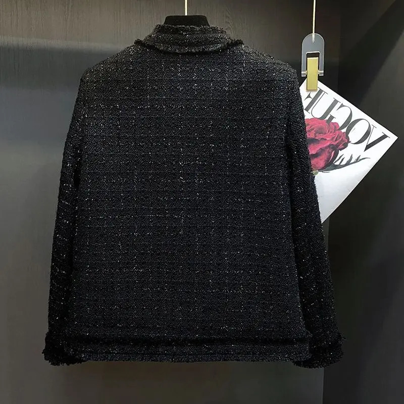 autumn womens elegant winter short and coarse tweed jacket womens single chest cut jacket womens loose casual jacket R837 241205
