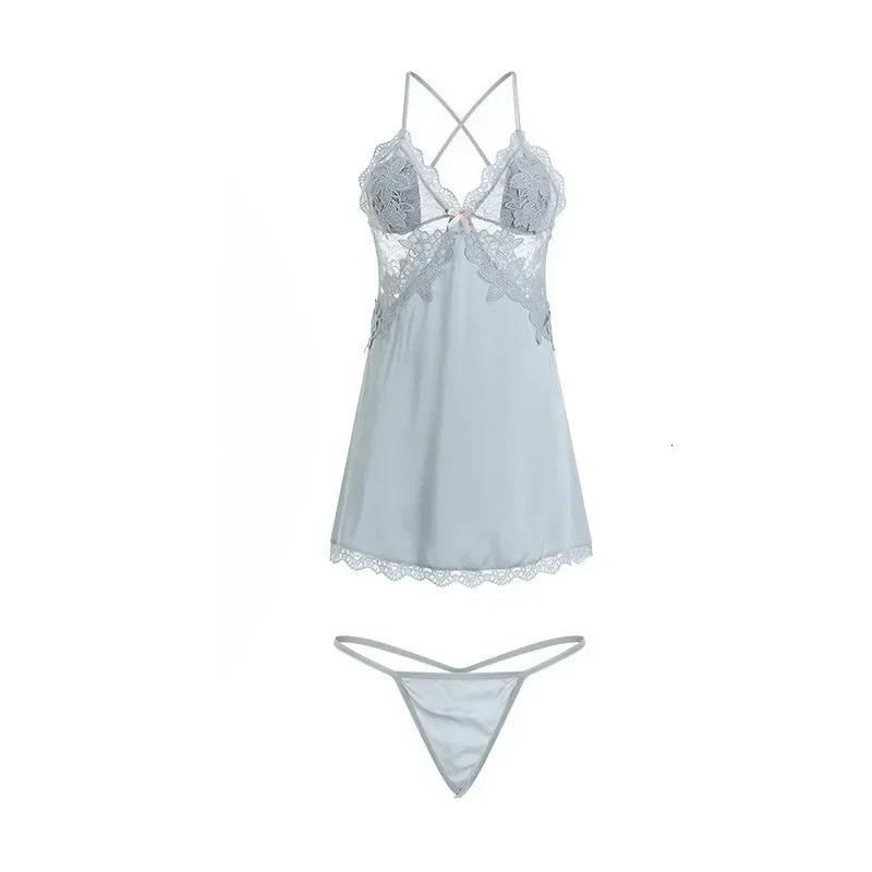 With Chest Pads Suspender Pajama Nightgown Women Sexy Lace Nightdress Deep V Embroidery Dress Home Clothes Sleepwear 241204