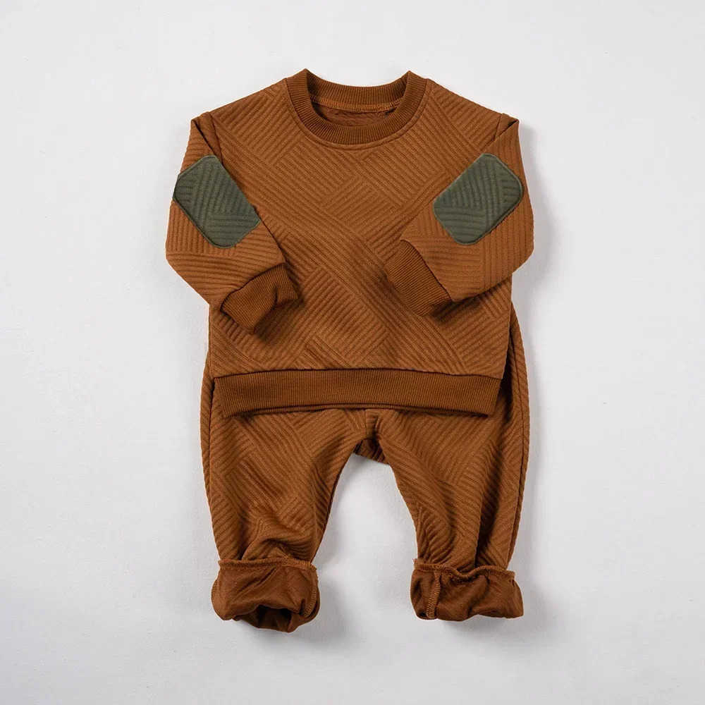 New Toddler Set Childrens Patch Pullover Long Sleeve Top + Casual Solid Color Pants Two-piece Set Daily WearXJ241205
