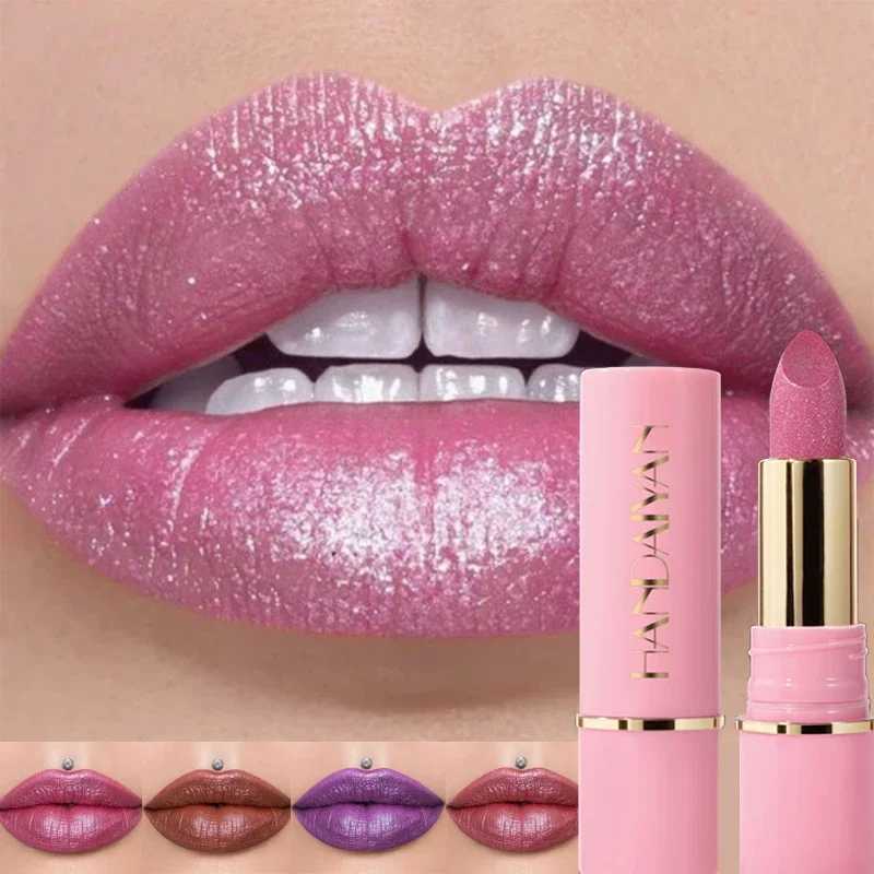 Nude Pink Diamond Lipstick Matte Glitter Lip Tint Balm Waterproof Lasting Pearl Shiny Lip Gloss Shimmer Sexy Red Lipstick MakeupXJ241205