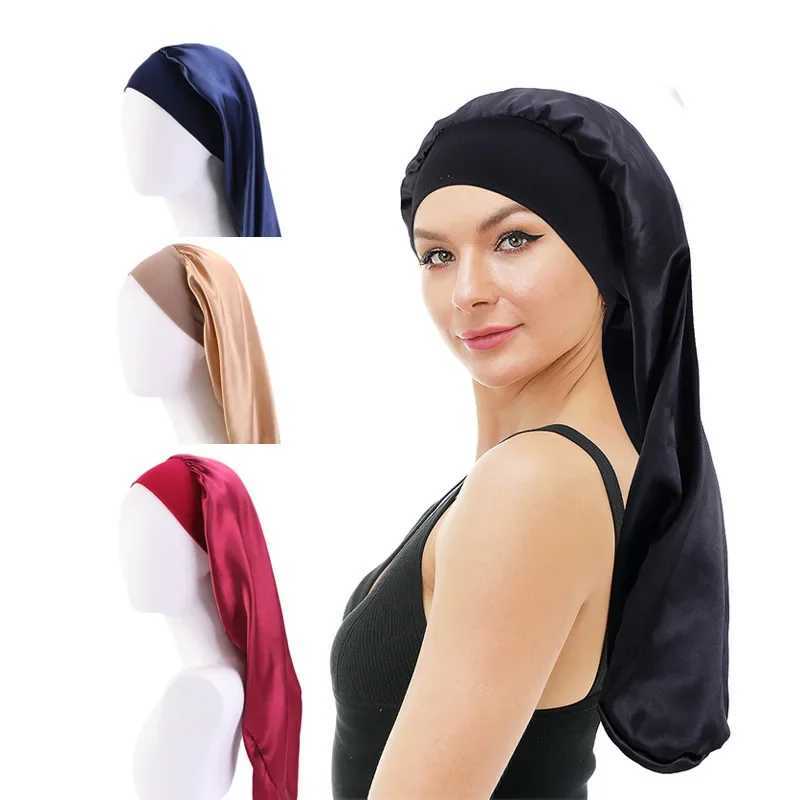 Elastic Wide Edge Satin bonnet Long Hair Hat Sleeping Hats Wr Night C Hair Care Bonnet for Women Men Unisex C BonnetXJ241205