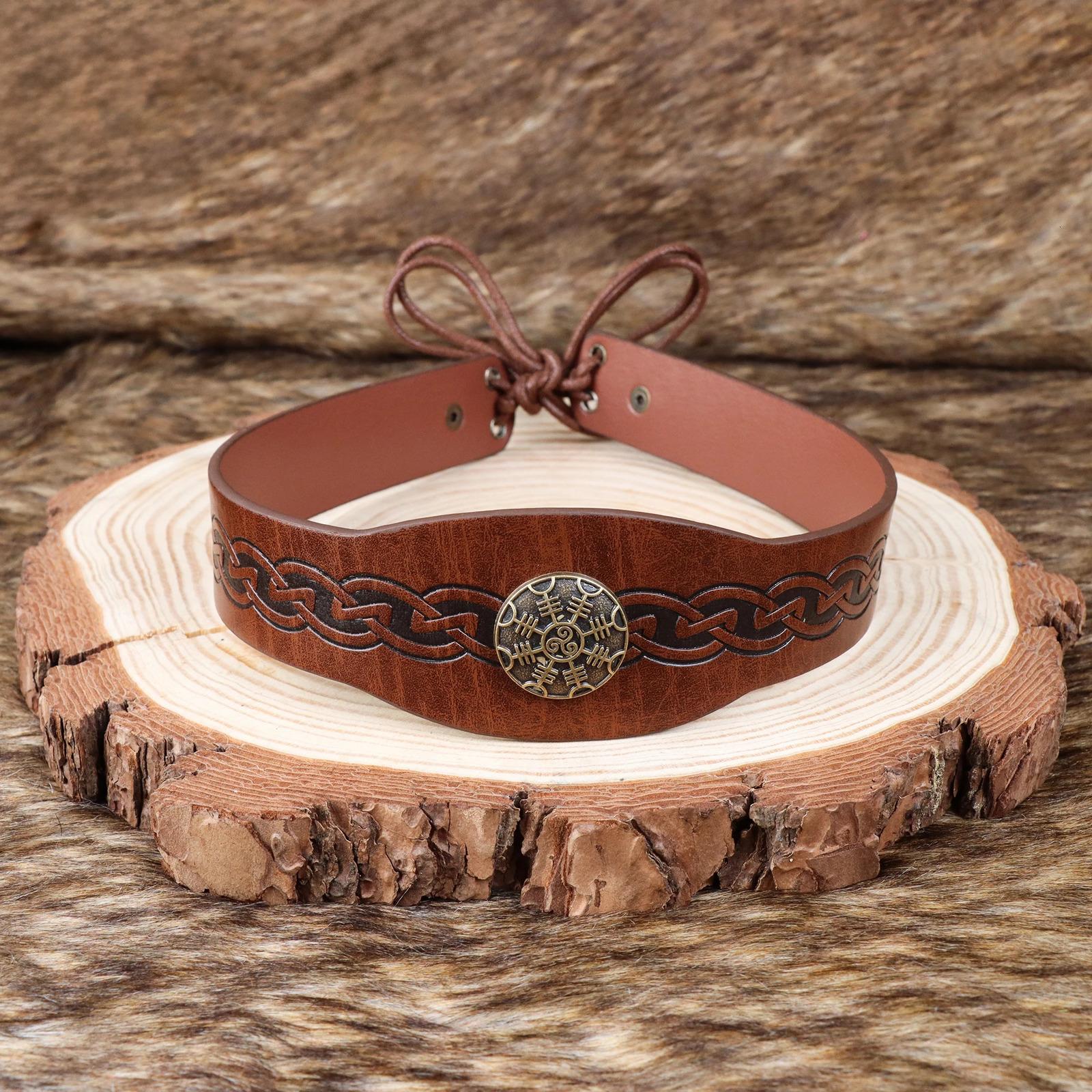 Medieval Mens Halloween Vintage Viking Pirate Print Headdress Celtic Crown PU Leather Role Play Props Accessories 241122