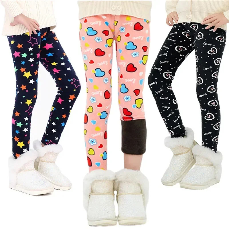 Korean Girls Pants Autumn Winter Children Trousers Warm Leggings Thicken Velvet Star Print Kids Pant Baby Girl Keep Warm Legging 241204