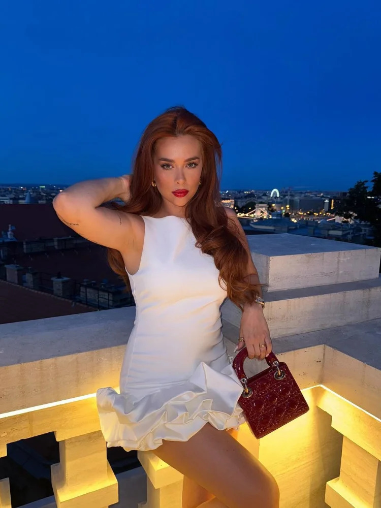 White Pleated Ruffles Mini Dresses Women Chic Round Neck Sleeveless Slim Fit Short Dress Lady Club Party Vestidos 241205