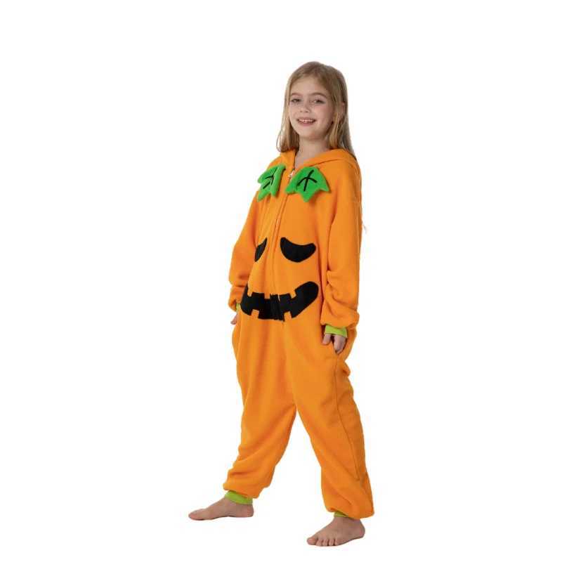 Pajamas Kids Zipper Halloween Pumpkin Monster Onesie Pajamas Children Animal Whole Pijamas Cartoon Cosplay Girls Kigurumi Costume H241205