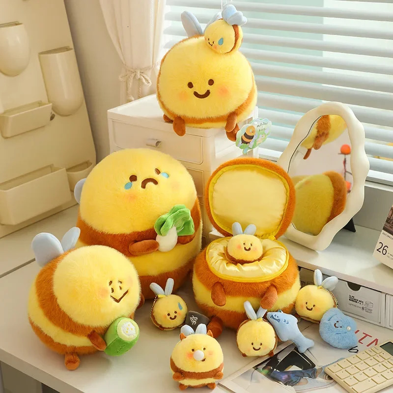 Furry Sha Bee Plush Toys Pendant Stuffed Cai Bee Plush Super Soft Honey Jar Plush Doll Bed Sleep Pillow Birthday Gifts for Kids 241204