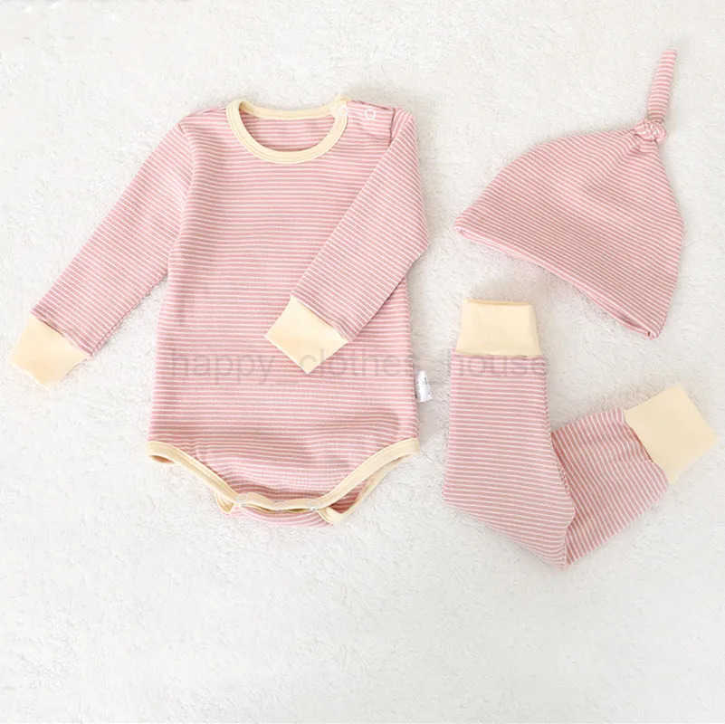3Pcs Newborn Infant Clothes Sets Cotton Stripe Long Sleeve Bodysuit + Pant + Hat Baby ClothingXJ241205
