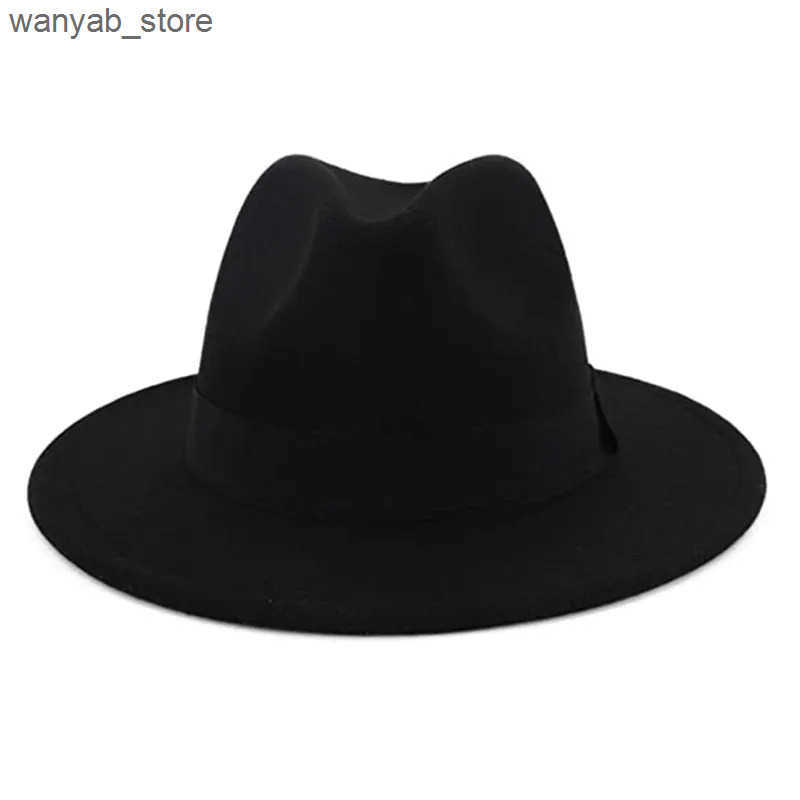 Cloches Women Winter Yellow Classic Elastic Fedora Hat Unisex Wool Felt Jazz Hats Elegant Men Women Wide Brim Panama Trilby Cap L240910