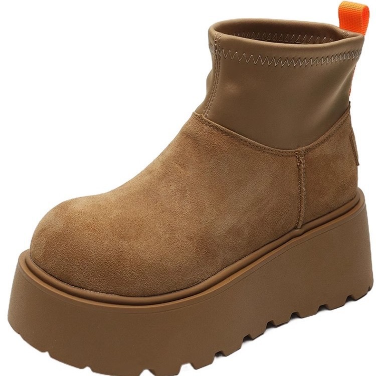 Platform Ankle Snow Boots Women Suede Cotton Shoes High Heels Winter Plush Warm Trend Casual Goth Botas