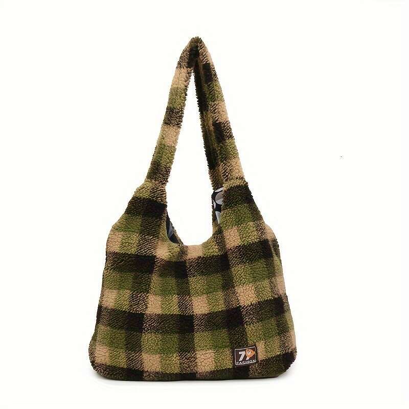 Autumn and Winter Commuting Plush Women's Retro Plaid Sheepskin Shoulder New Casual Bag