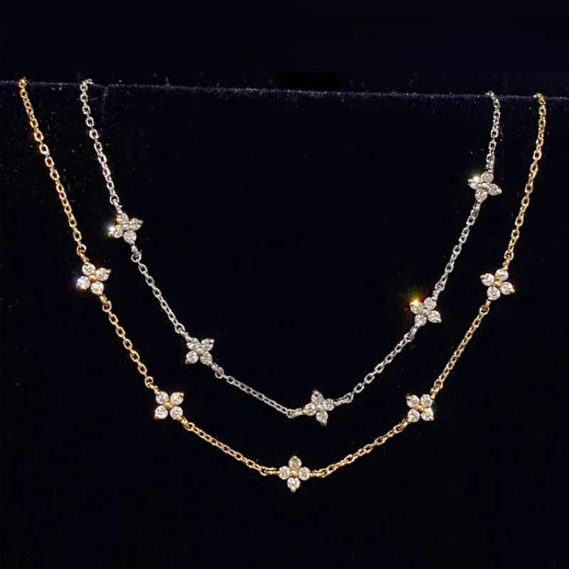 925 Sterling Silver Plated 18k Gold Shiny Zircon Flower Bracelet for Women Korean Temperament Exquisite Jewelry Gifts 241122
