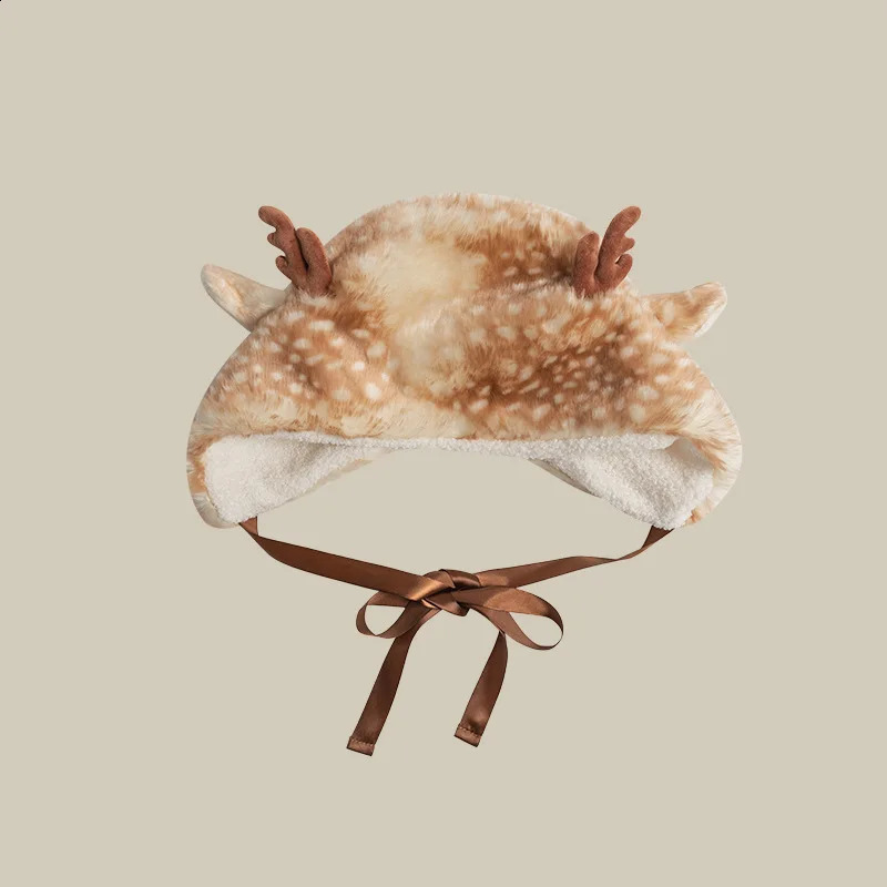 Christmas Deer Plush Lace Pulling Hat for Women Sweet and Cute Ants Keep Warm in Autumn and Winter Plush Ear Protection Headband 241205