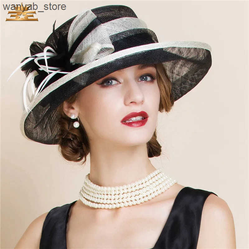 Cloches Summer Black and White Elegant Linen Fedora Hat Womens Fashion Fedoras Hat Womens Soft Padded Wide Brown Cloche Hat Linen B-8150 L240910