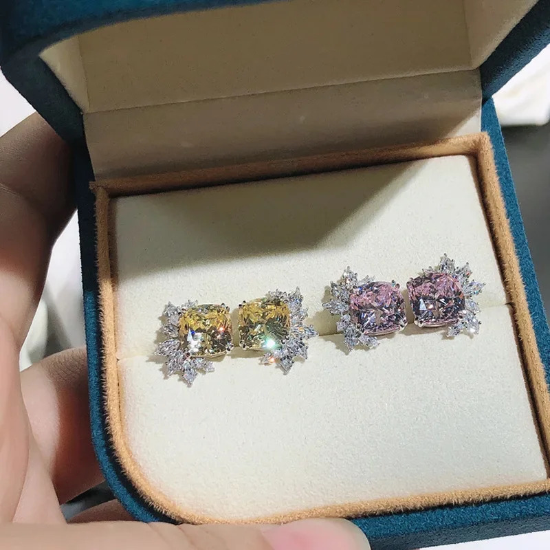 Solid 14K White Gold AU585 White Gold PT950 Fat Square Earrings Fashion Earrings Womens Earrings 241205