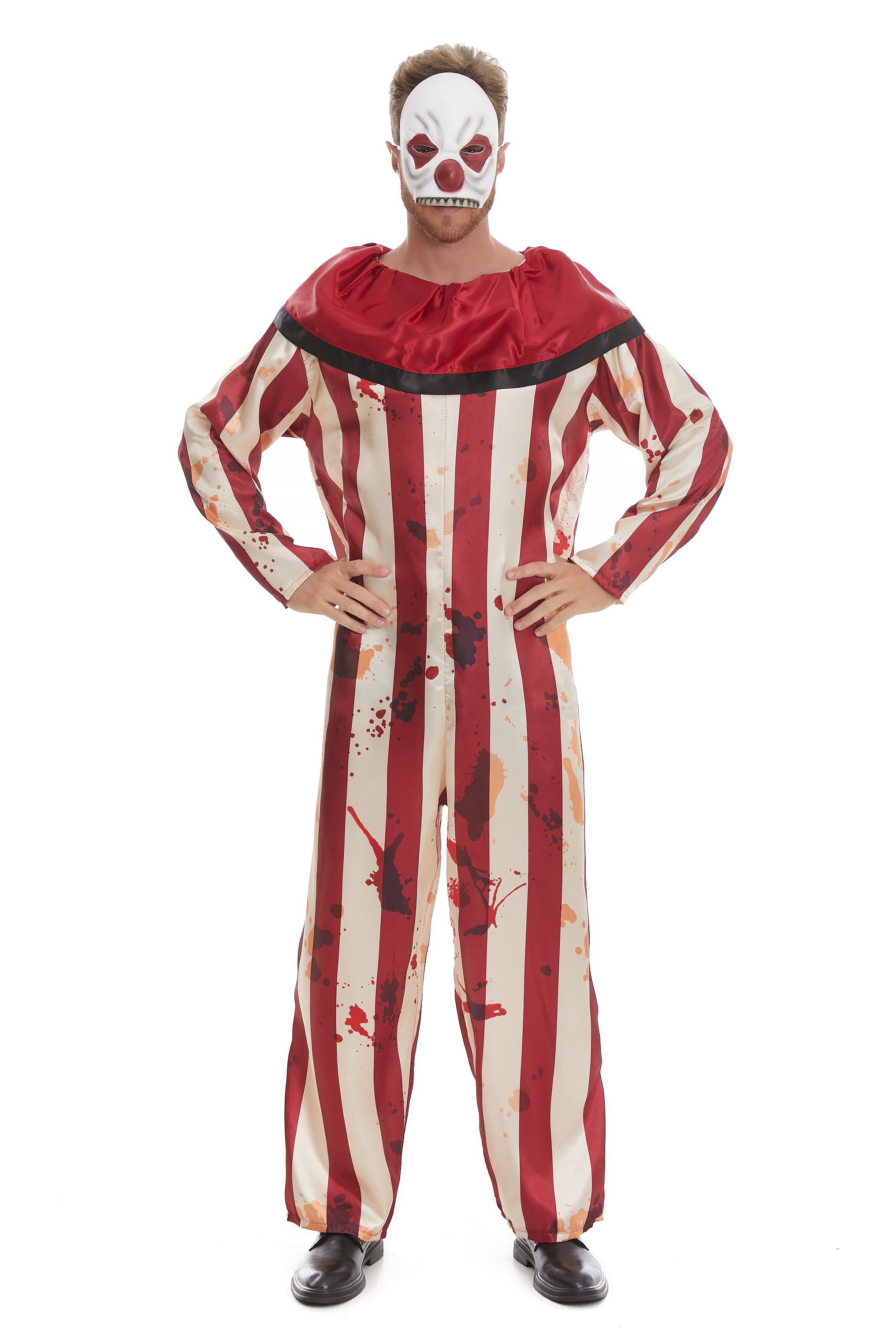 Scary Adult Clown Two-Piece Set with Jumpsuit and Matching Mask - Code Y18405