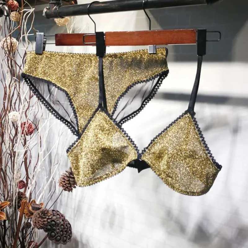 Wriufred Comfortable Bra Sets Temptation Wild Triangle Cup Underwear Gold Sliver Ultra thin Sexy Lingerie SetsXJ241205