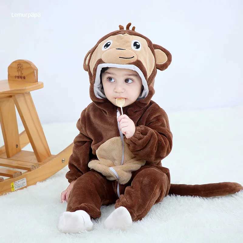Pajamas Monkey Romper Baby Boy Girls Pajama Toddlers Winter Outfit Halloween Animal Suit Onesie Festival Party Bebe Clothes Kigurumis H241205