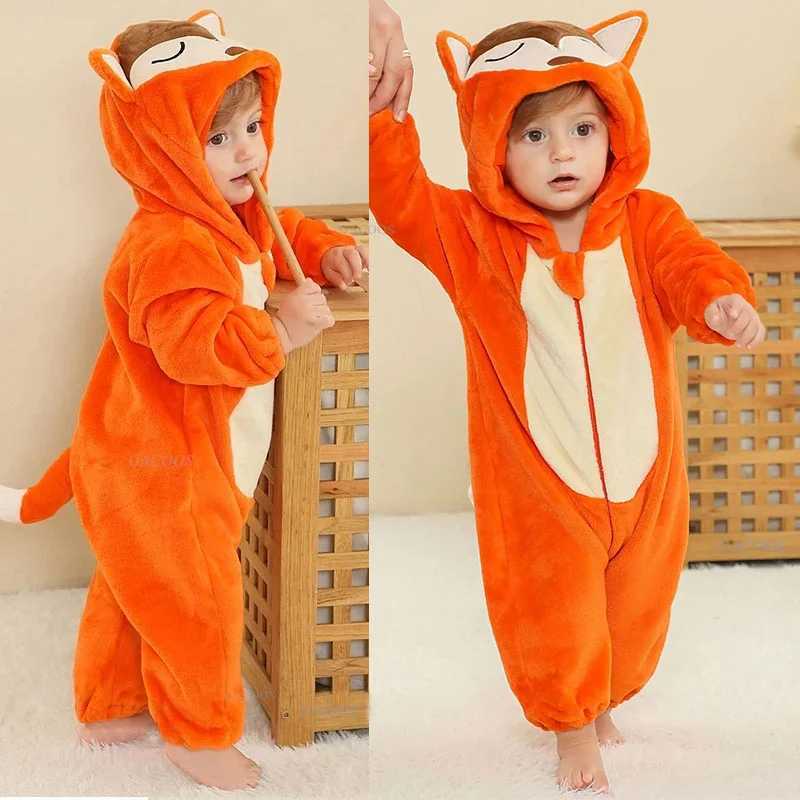 Pajamas Winter Costume Flannel for Girl Boy Ropa Bebe Kigurumi Pajamas for Children Animal Panda Tiger Onesie Kids Baby Jumpsuit H241205