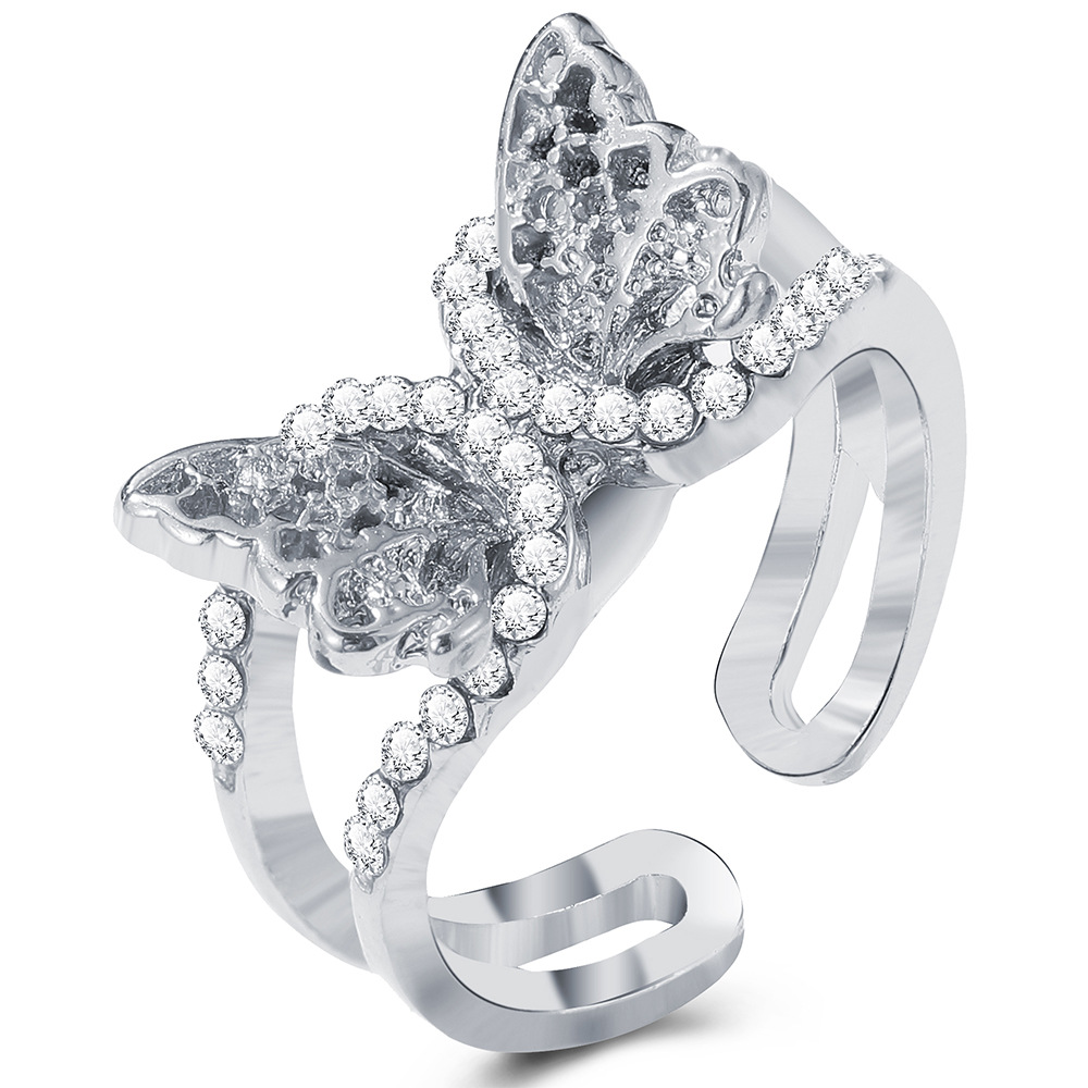 Creative super daffodil rhinestone full butterfly ring opening adjustable retro simple finger ring female