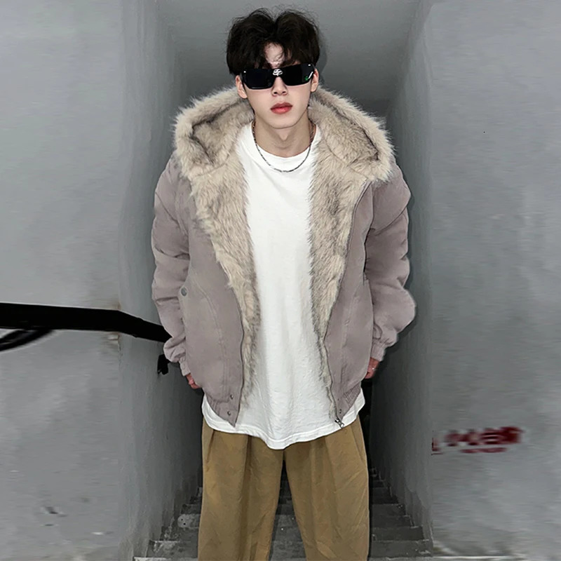 LUZHEN casual edition hooded padded jacket fashionable unisex niche solid color faux fur splicing high-quality Parkas men LZ8027 241202