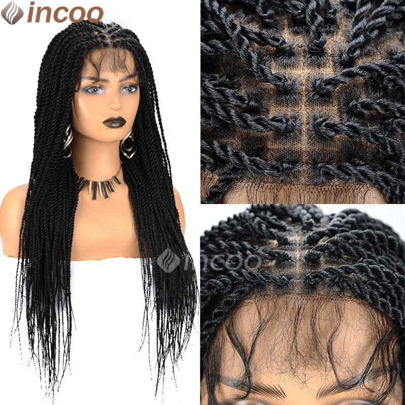 Synthetic Senegalese Twist For Black Women Full Lace Frontal Box Braided Faux Locs Wig Braids Wigs