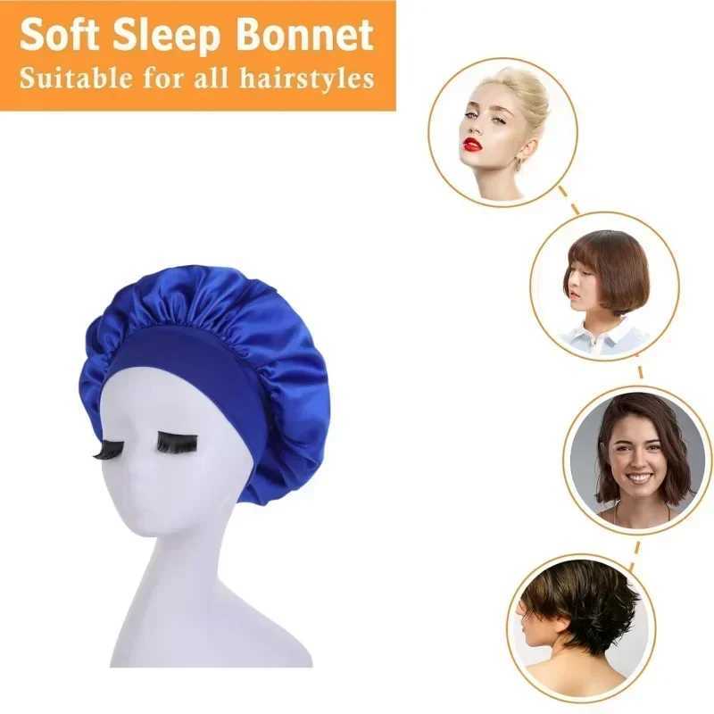 Women Bonnet Satin Sleeping Hat Hair Night Sleep C Satin Solid Color Stretch Bonnets For Sleeping Women Styling AccoriesXJ241205
