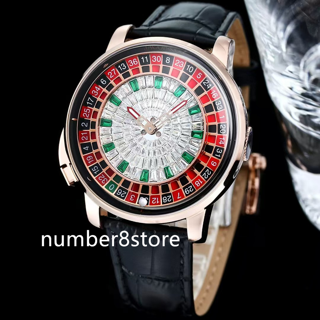 Casino Astronomia Diamond Automatic Mens Watch Rose Gold Red Balck Green Lacquered Pockets Luxury Wristwatch Sapphire Crystal Water Resistant
