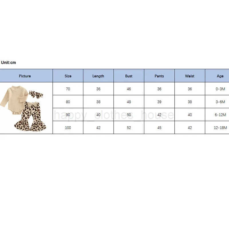Newborn Baby Girls Clothes Pants Set Fall Winter Clothes Long Sleeve Bodysuit Leopard Bow Flare Pants Headband 0 to 18 MonthsXJ241205