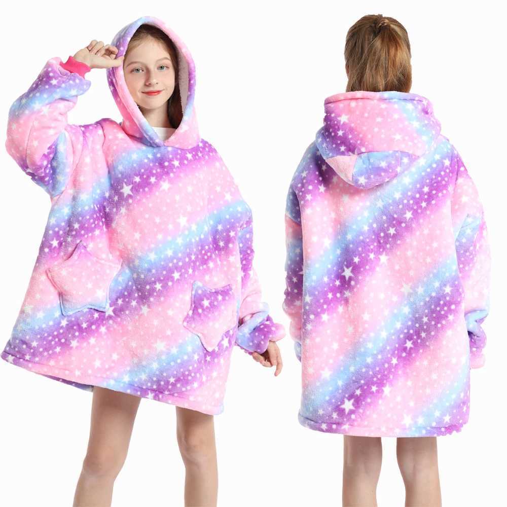 Pajamas Boys Animal Sweatshirt Autumn Winter Girls Casual Pullover Big Kids Hooded Oversized Tops Children Blanket Clothing 4-14 Years H241205