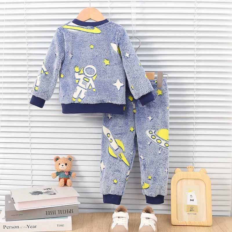 Pajamas Baby Autumn/Winter Plush Night Fluorescent Home Fur Baby Warm Pajama Set Fashionable and Comfortable Child Accessories H241205