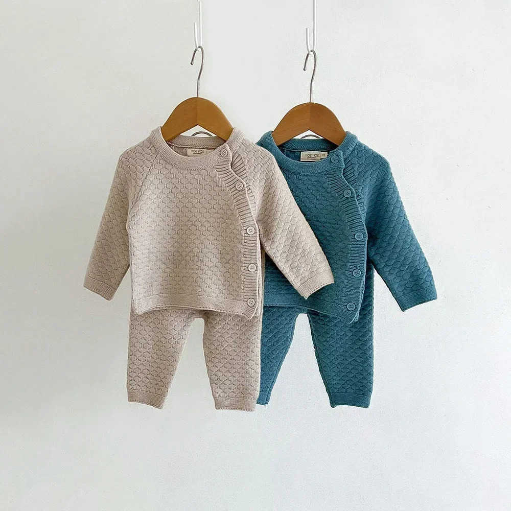 2Pcs Baby Boy Clothes Set Soft Knit Cotton Baby Boy Sweater + Pants Kids Outfit SpringXJ241205