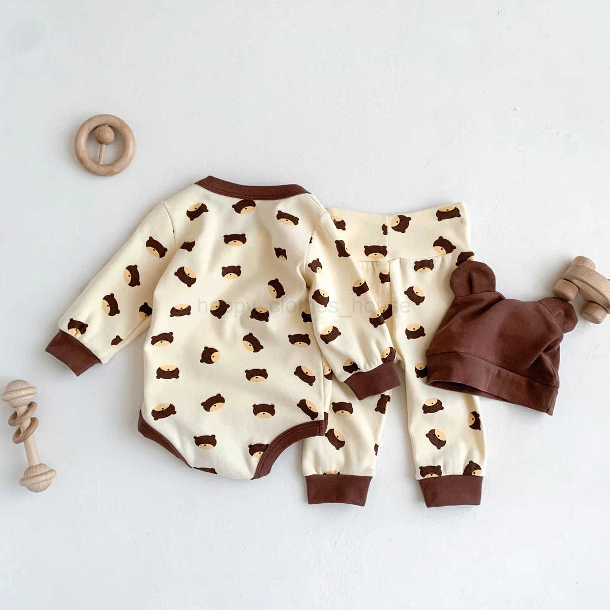 2024 Spring Baby Boys Girls Clothes Cotton Long Sleeved Top + Pant + Hat Three Piece Set Baby 0-2 Years Old Newborn SuitXJ241205