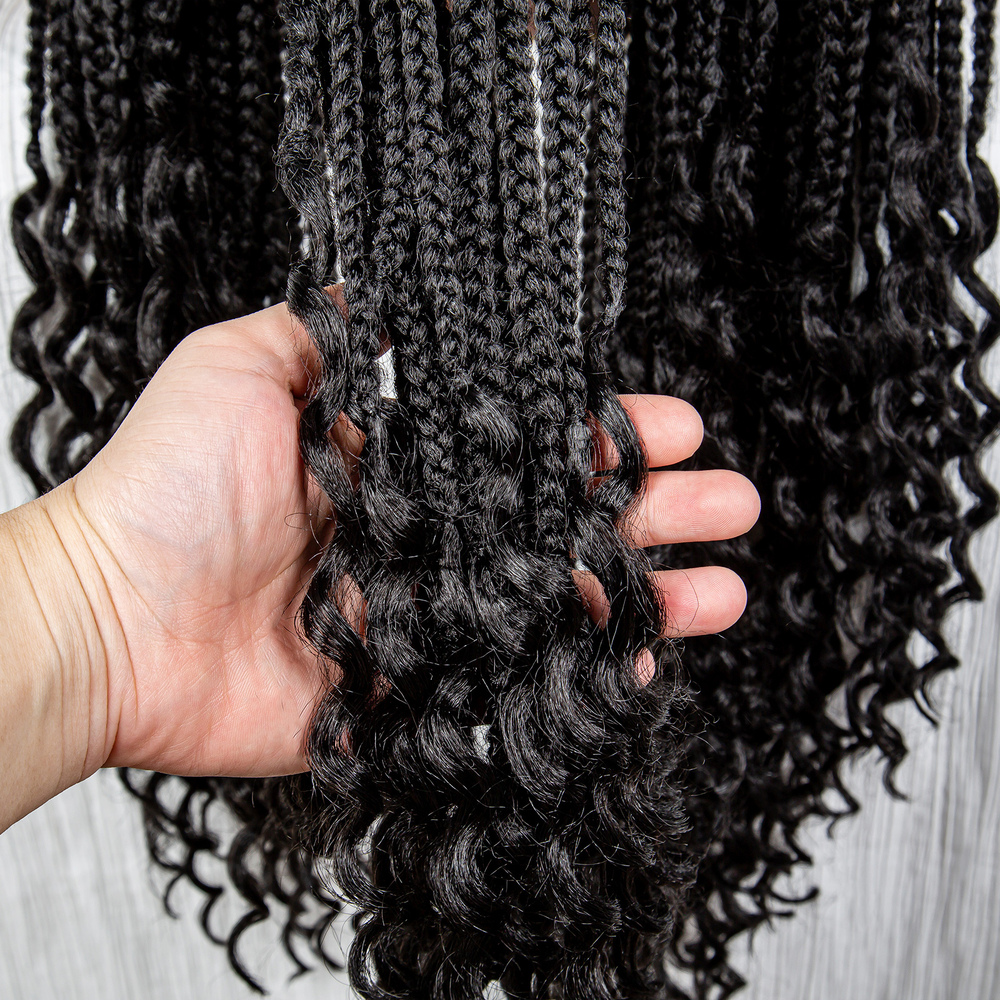 Full Lace Synthetic Braided With 36 Inches Long Box Braiding Straight Cornrow Braids Curly Ends Wig
